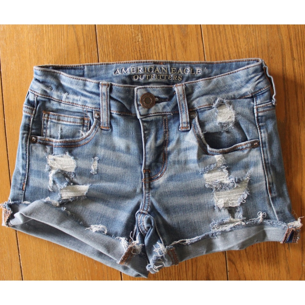 AE Superlow Shorties Destroyed Denim Jean Shorts 2